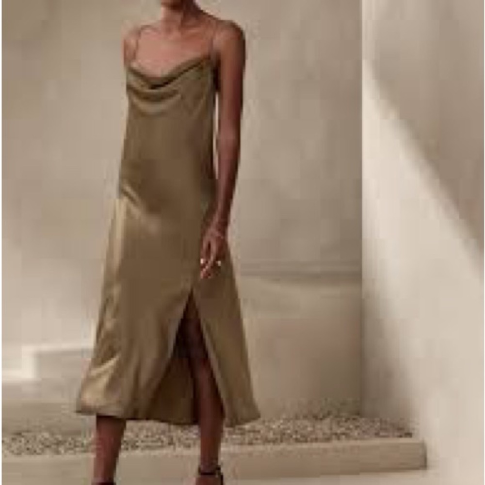 Banana Republic Satin Midi Dress in Tan
